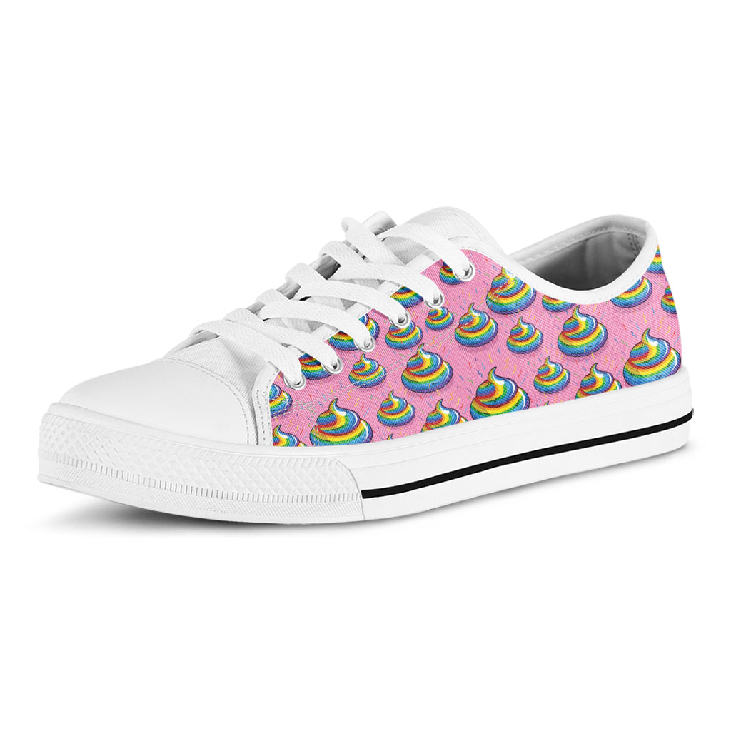 Rainbow Poop Pattern Print White Low Top Shoes
