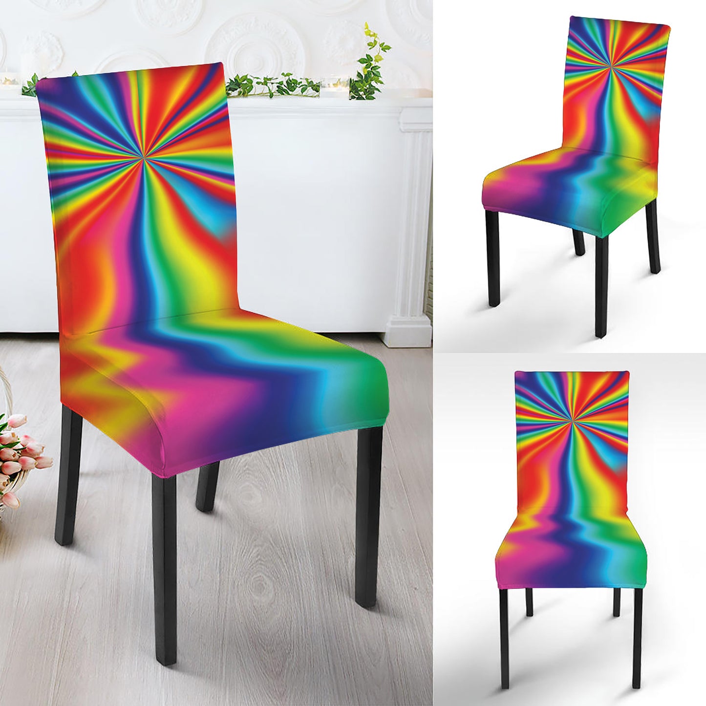Rainbow Psychedelic Print Dining Chair Slipcover