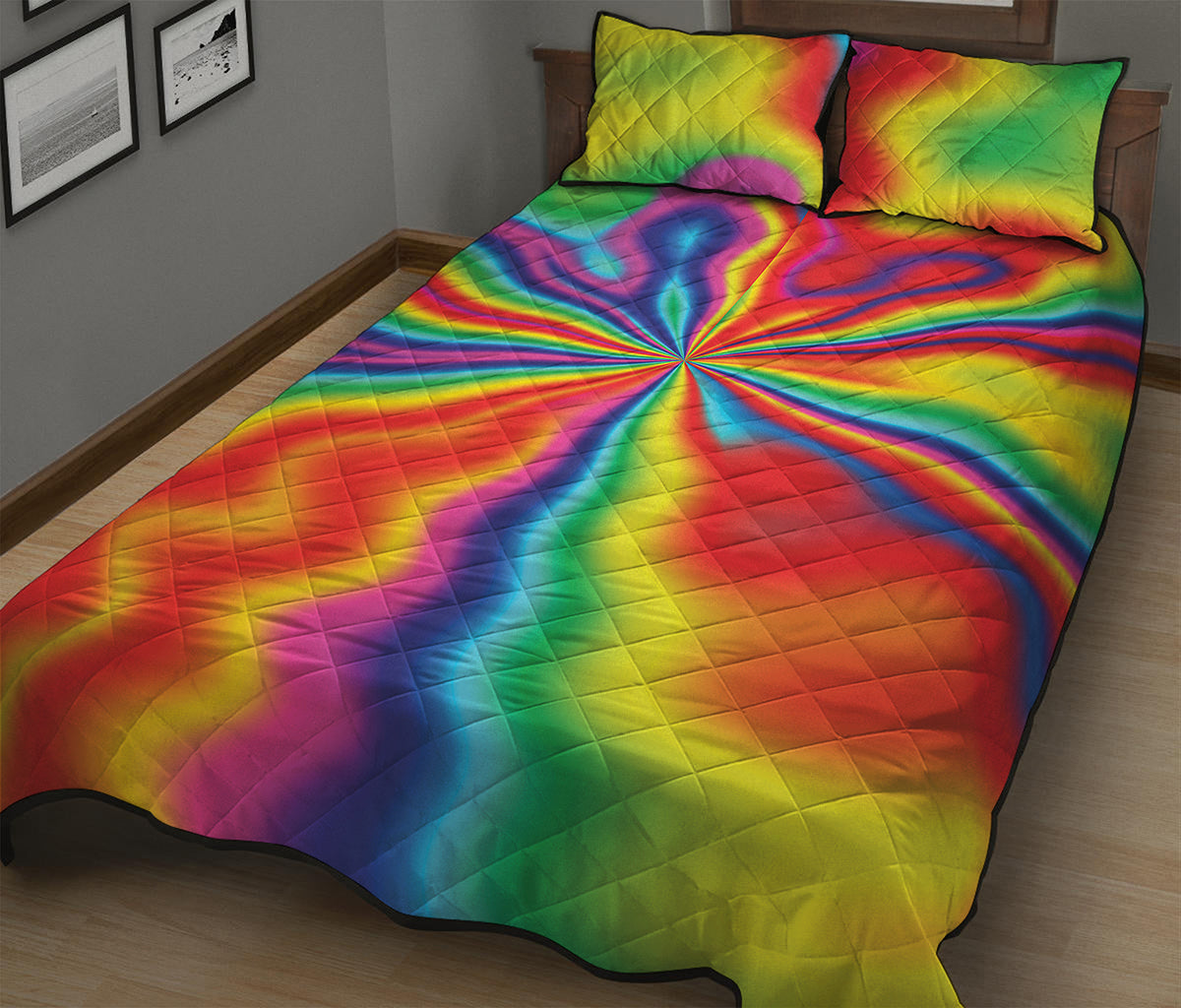 Rainbow Psychedelic Print Quilt Bed Set