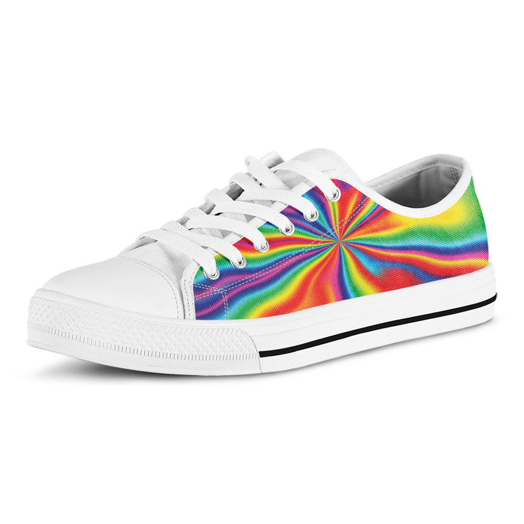 Rainbow Psychedelic Print White Low Top Shoes