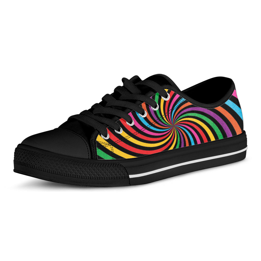 Rainbow Psychedelic Swirl Print Black Low Top Shoes