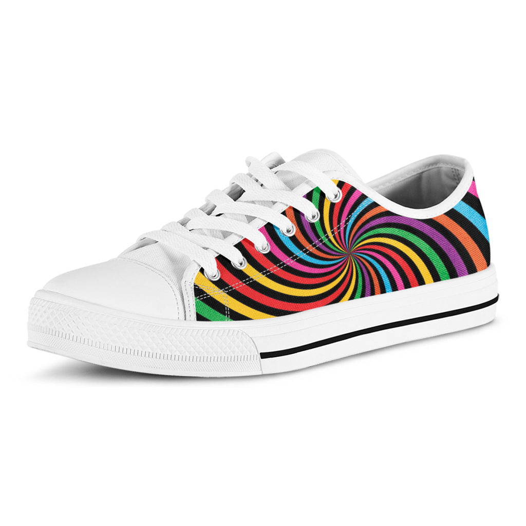 Rainbow Psychedelic Swirl Print White Low Top Shoes