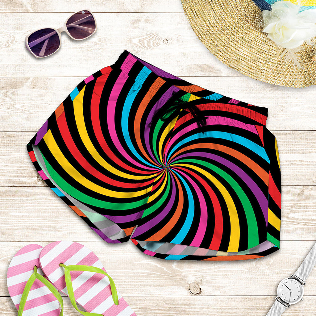 Rainbow Psychedelic Swirl Print Women's Shorts
