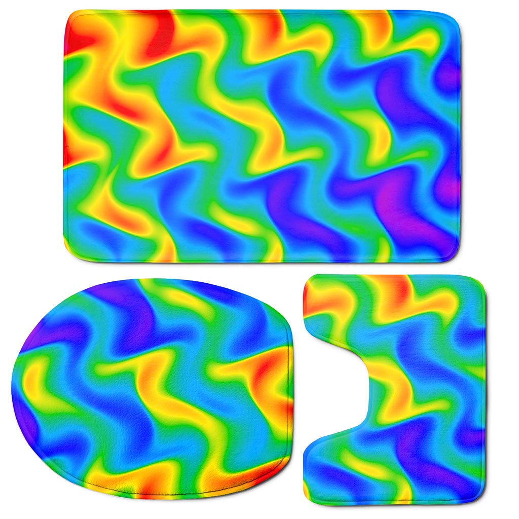 Rainbow Psychedelic Trippy Print 3 Piece Bath Mat Set