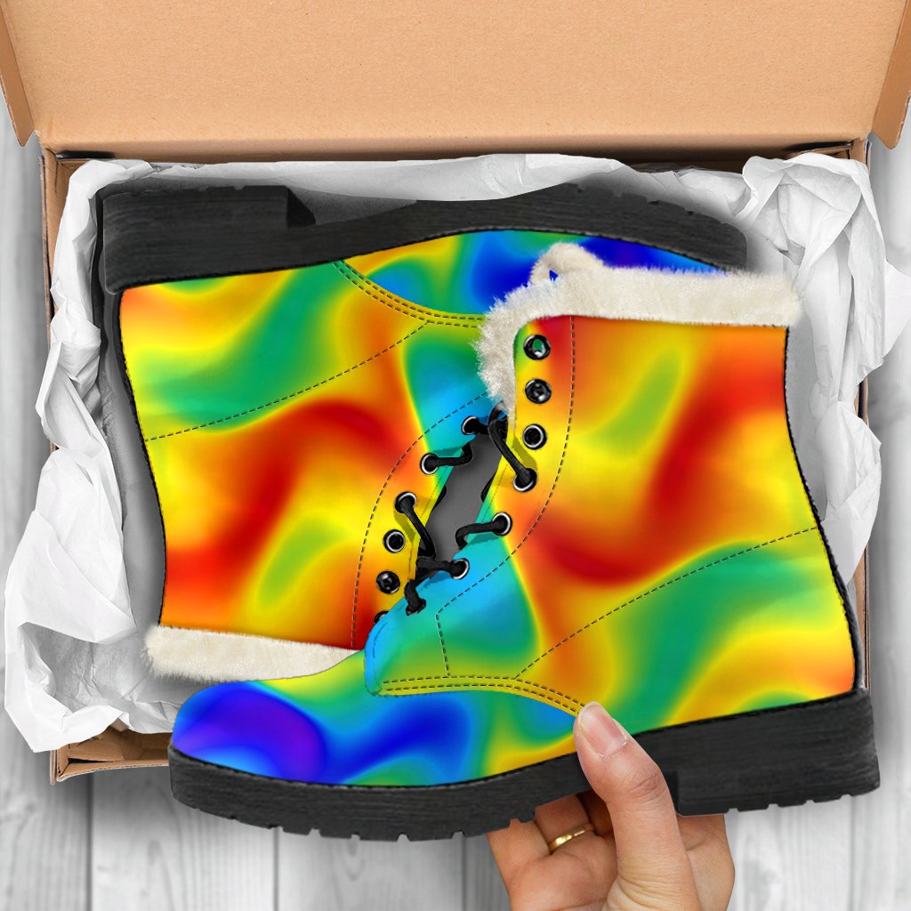 Rainbow Psychedelic Trippy Print Comfy Boots GearFrost