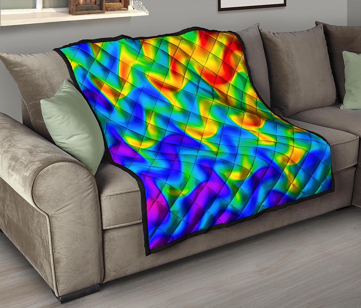 Rainbow Psychedelic Trippy Print Quilt
