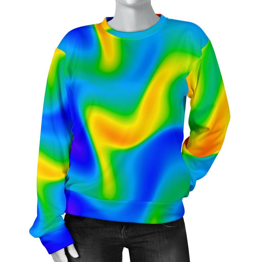Rainbow Psychedelic Trippy Print Women's Crewneck Sweatshirt GearFrost