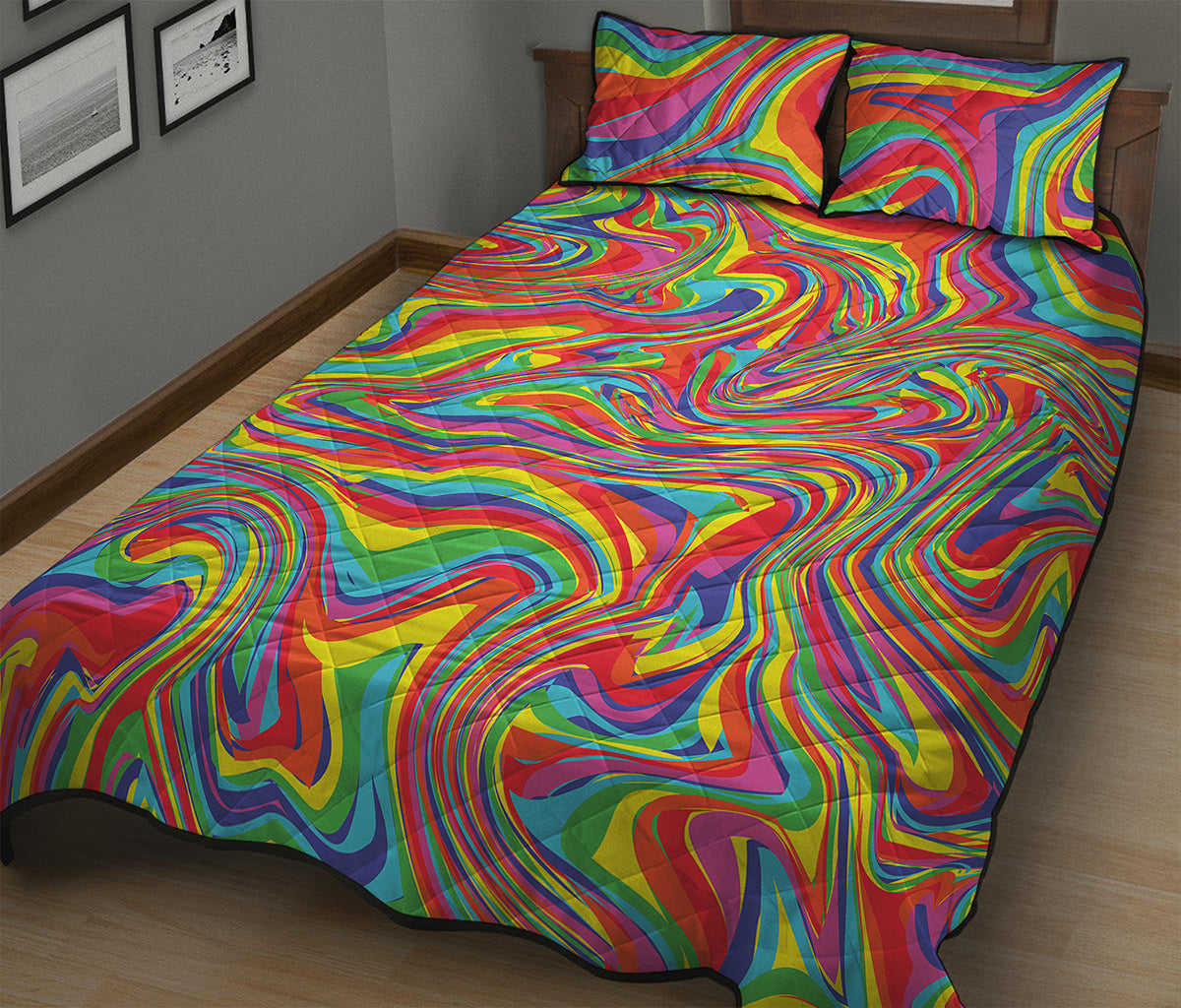 Rainbow Rave Print Quilt Bed Set