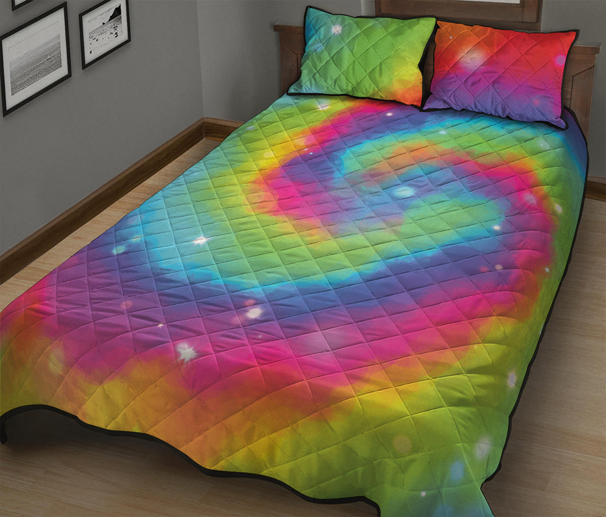 Rainbow Spiral Tie Dye Print Quilt Bed Set
