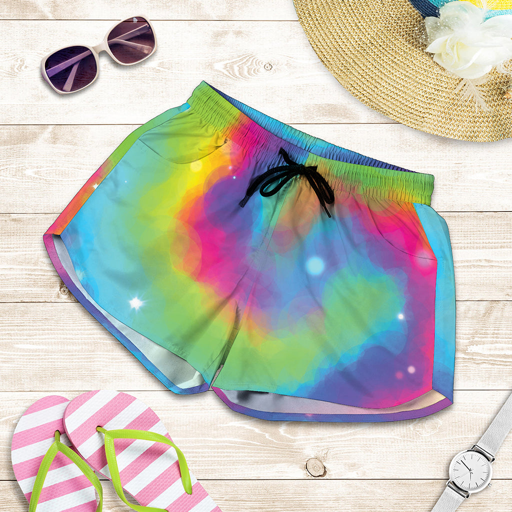 Rainbow Spiral Tie Dye Print Women's Shorts