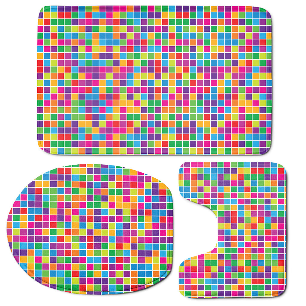 Rainbow Squares Pattern Print 3 Piece Bath Mat Set