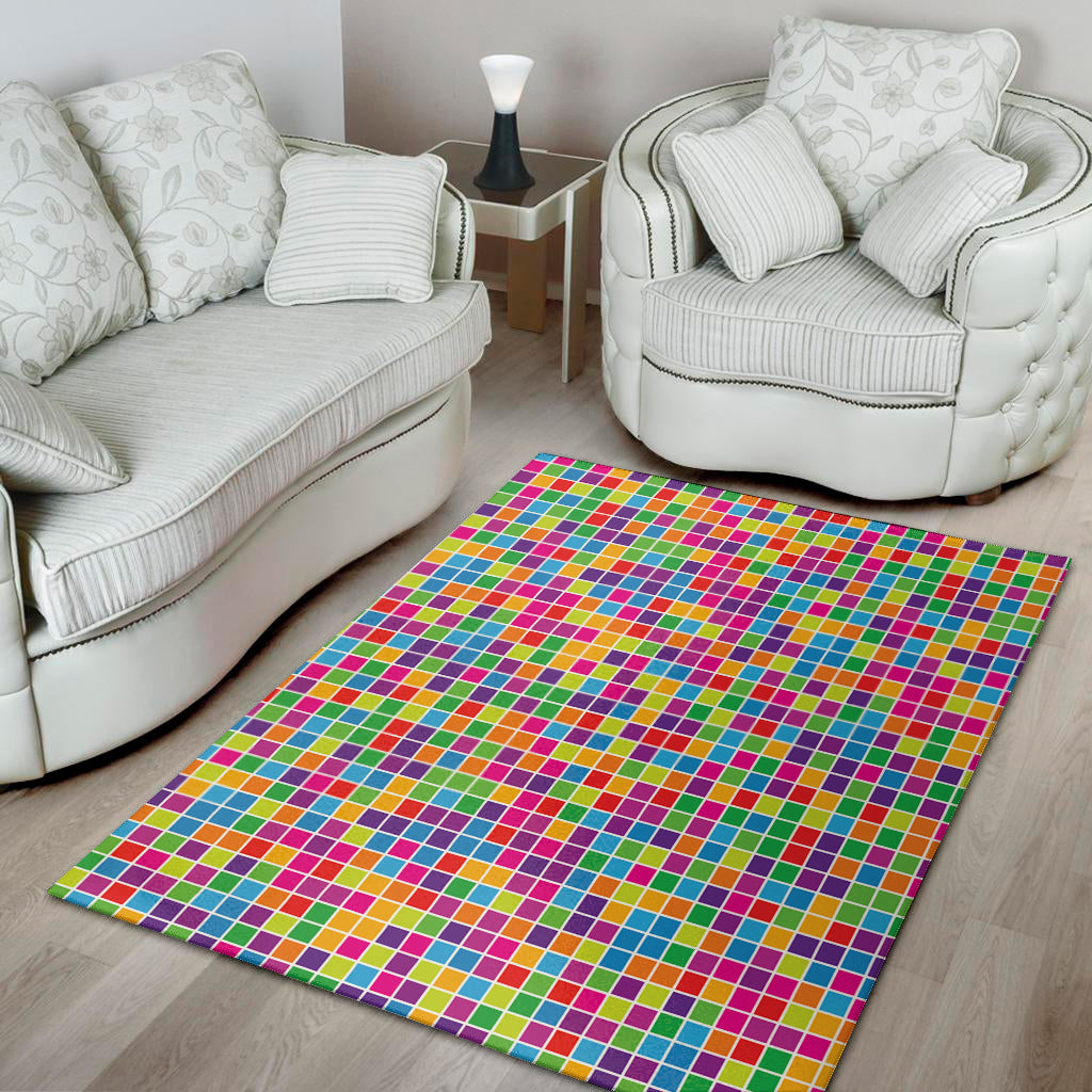 Rainbow Squares Pattern Print Area Rug