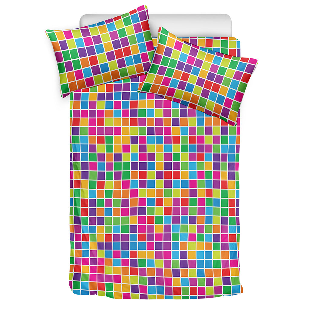 Rainbow Squares Pattern Print Duvet Cover Bedding Set