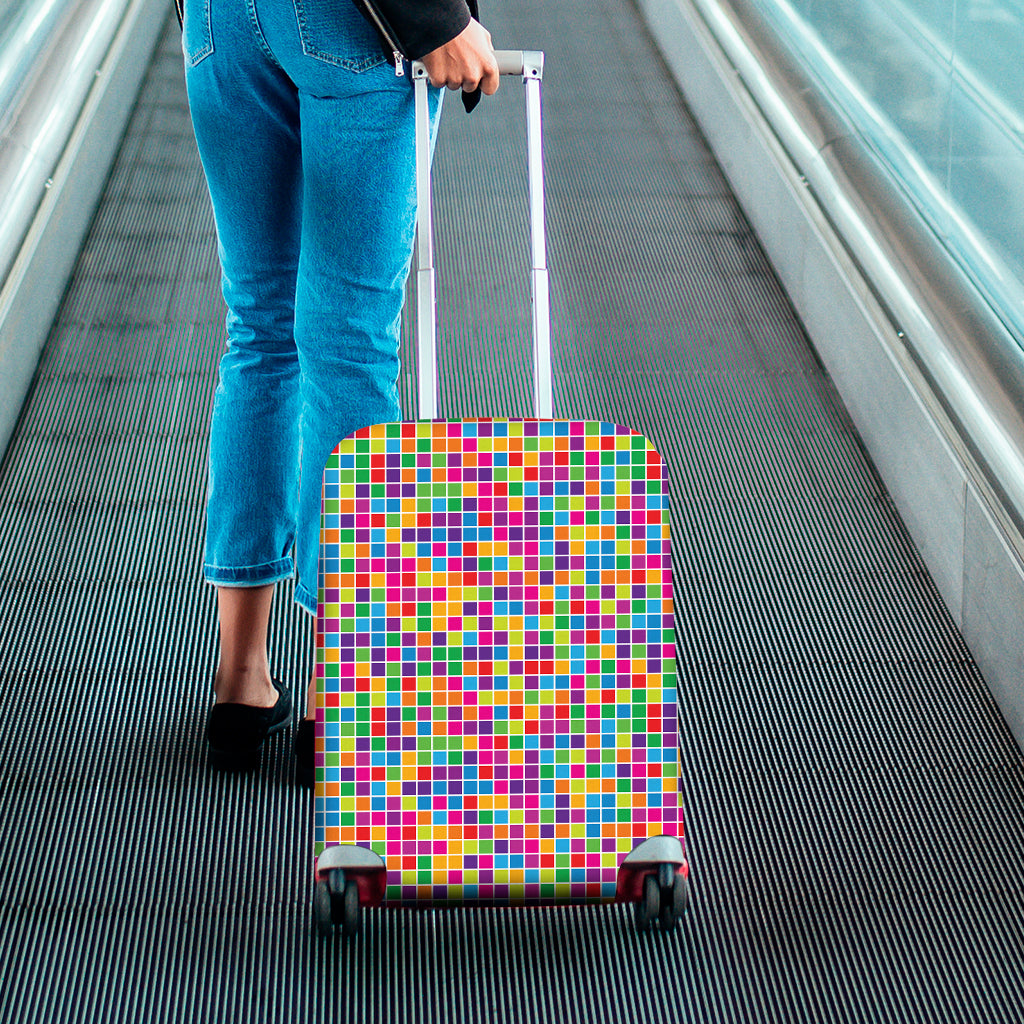 Rainbow Squares Pattern Print Luggage Cover