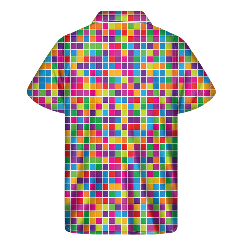 Rainbow Squares Pattern Print Men's Short Sleeve Shirt