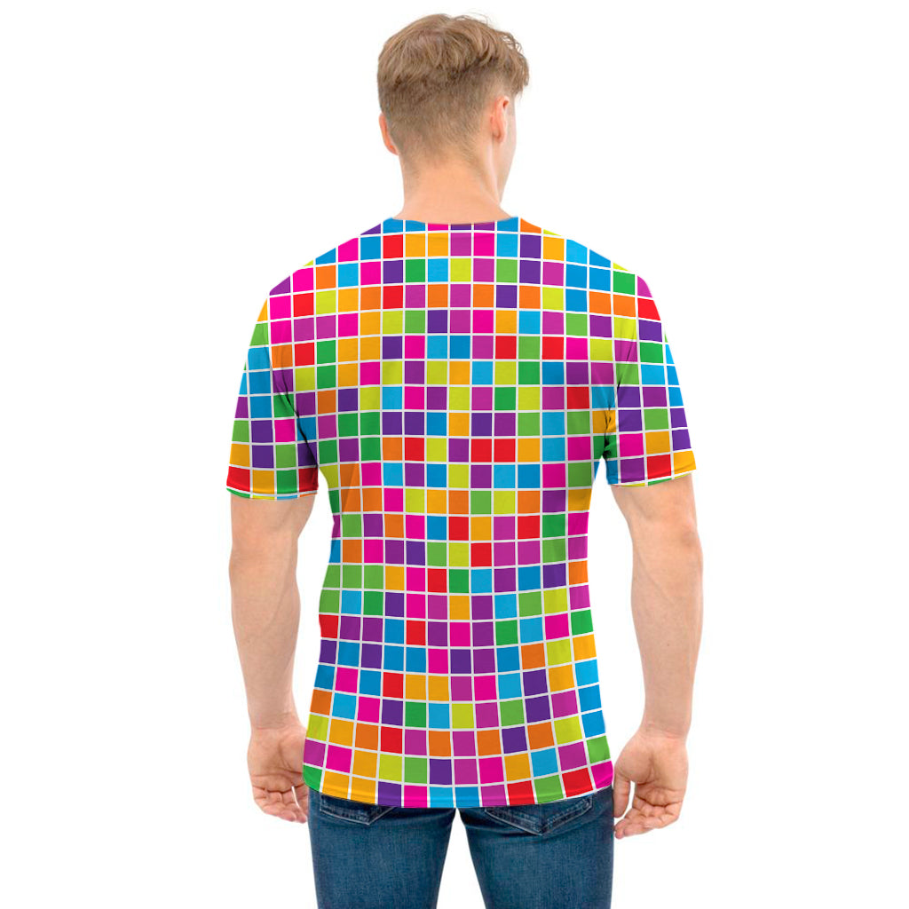 Rainbow Squares Pattern Print Men's T-Shirt