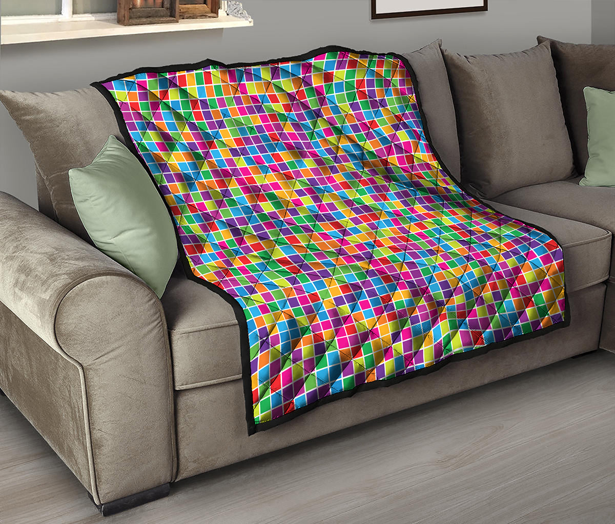 Rainbow Squares Pattern Print Quilt