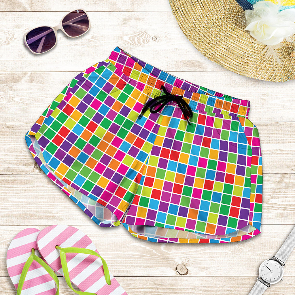 Rainbow Squares Pattern Print Women's Shorts