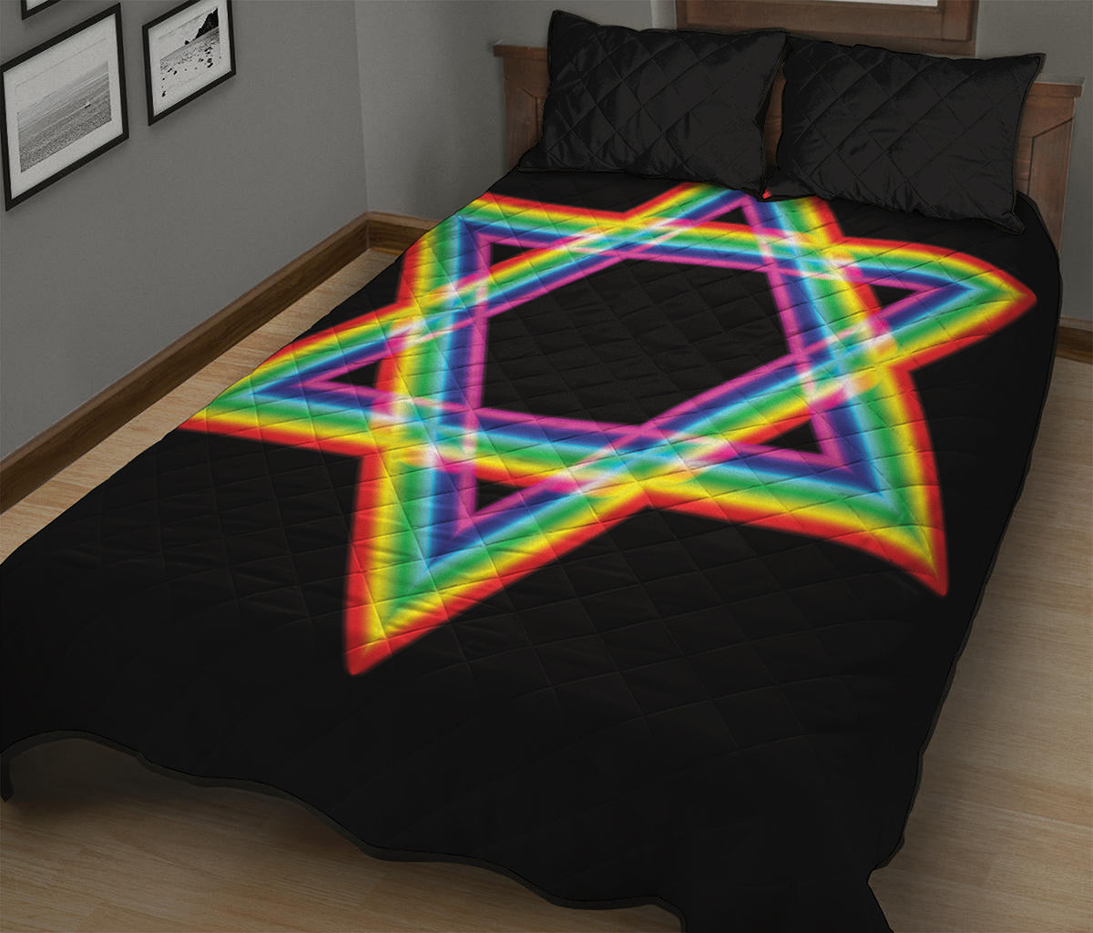 Rainbow Star of David Print Quilt Bed Set