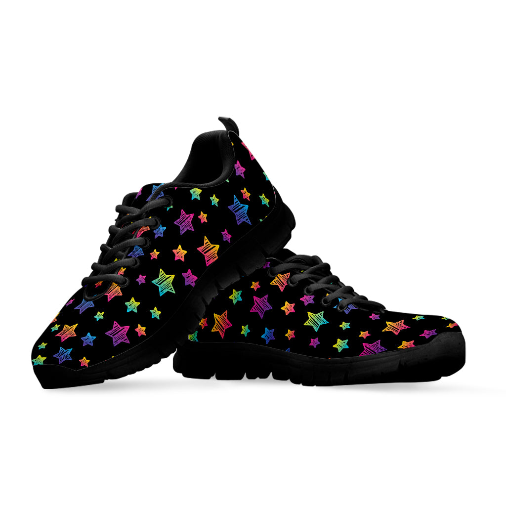 Rainbow Stars Pattern Print Black Sneakers
