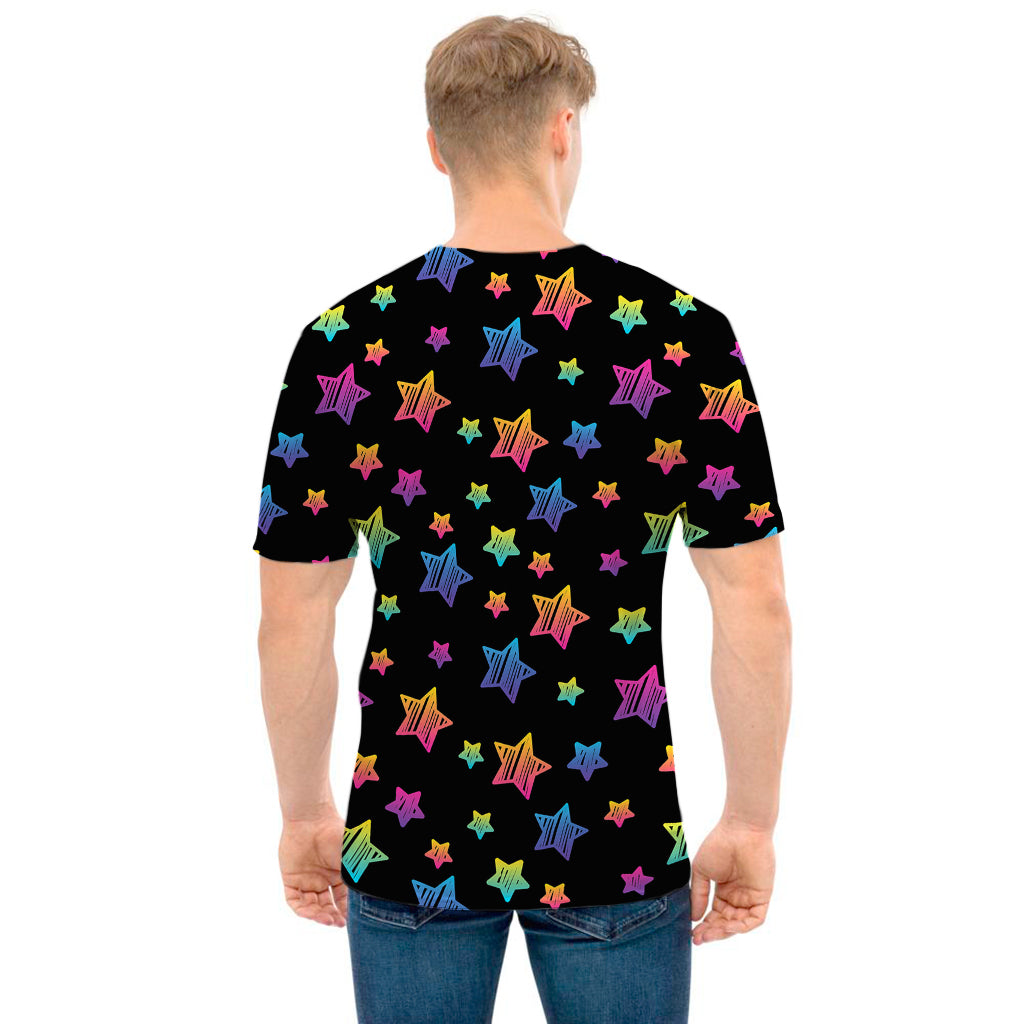 Rainbow Stars Pattern Print Men's T-Shirt