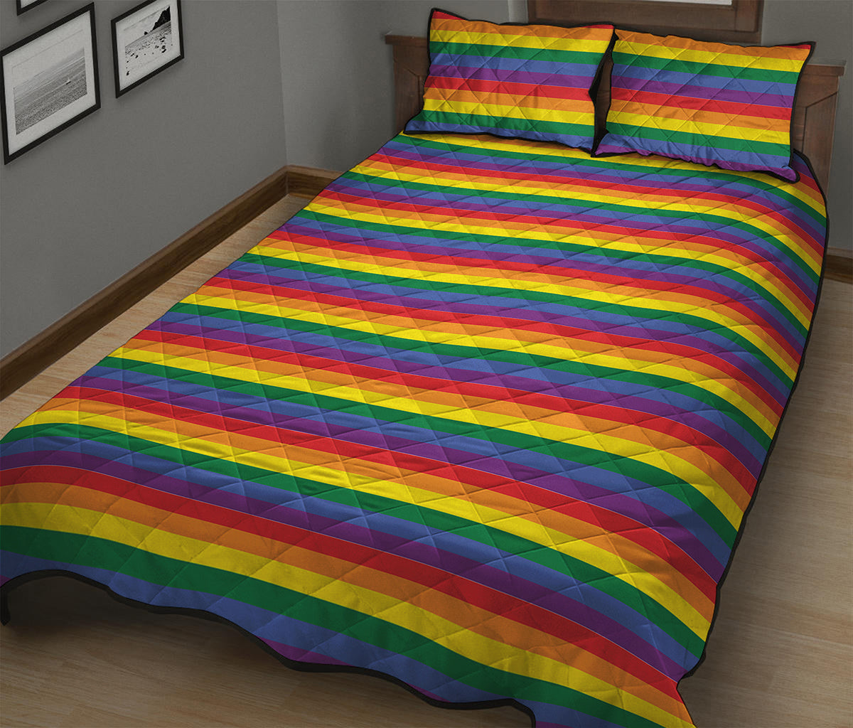 Rainbow Stripe Print Quilt Bed Set