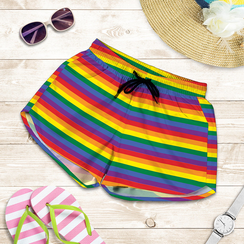 Rainbow Stripe Print Women's Shorts