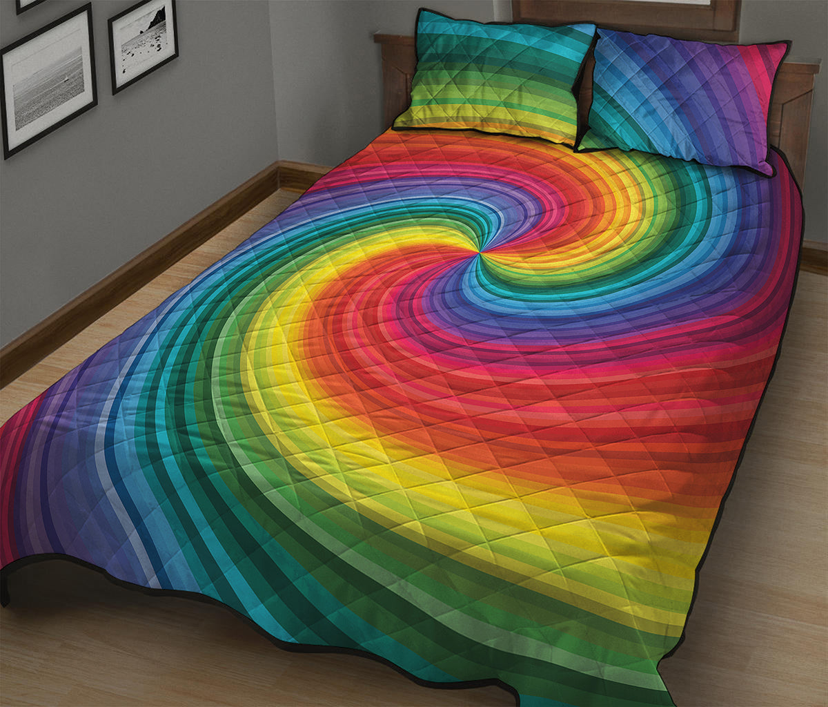 Rainbow Swirl Print Quilt Bed Set