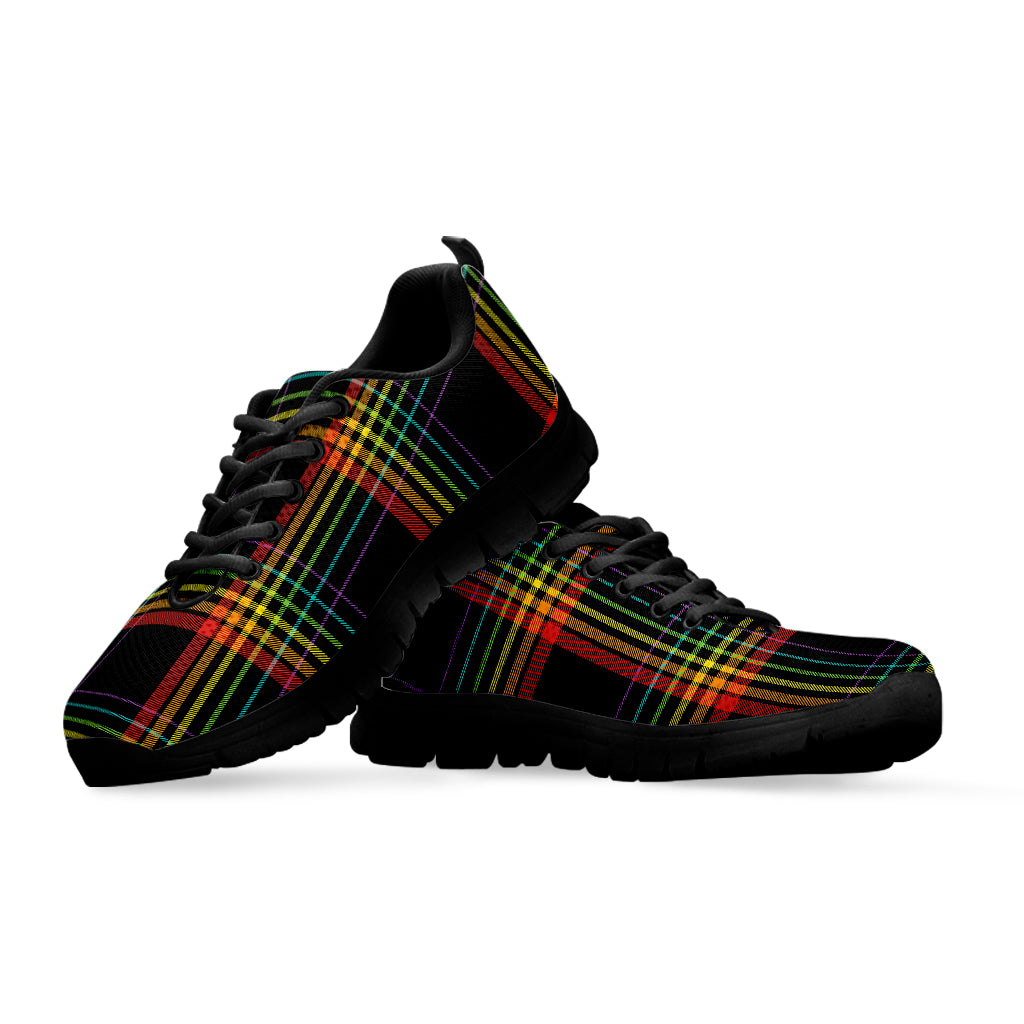 Rainbow Tartan Pattern Print Black Sneakers