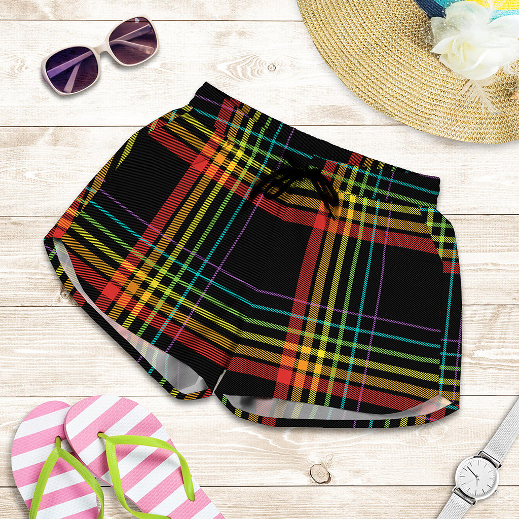 Rainbow Tartan Pattern Print Women's Shorts