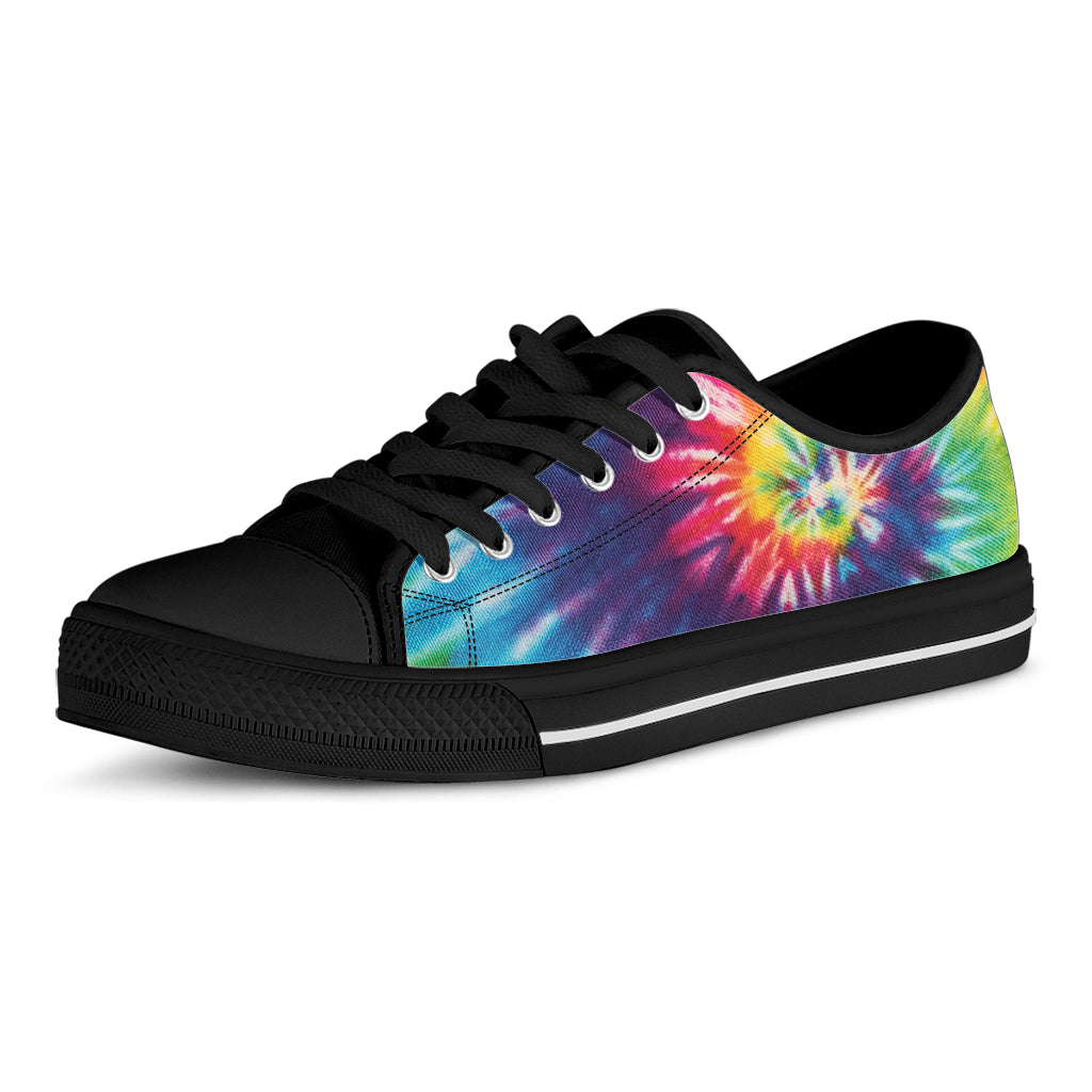 Rainbow Tie Dye Print Black Low Top Shoes