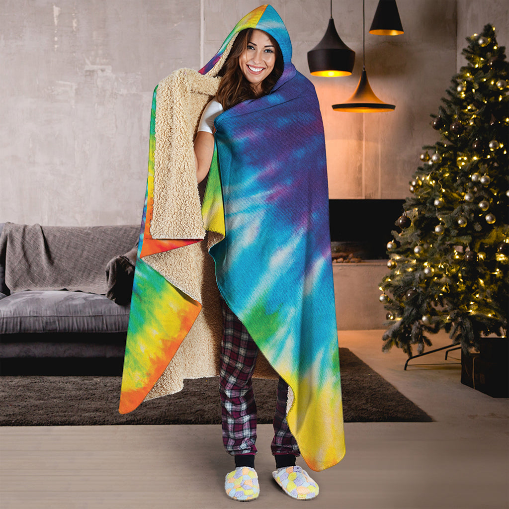 Rainbow Tie Dye Print Hooded Blanket