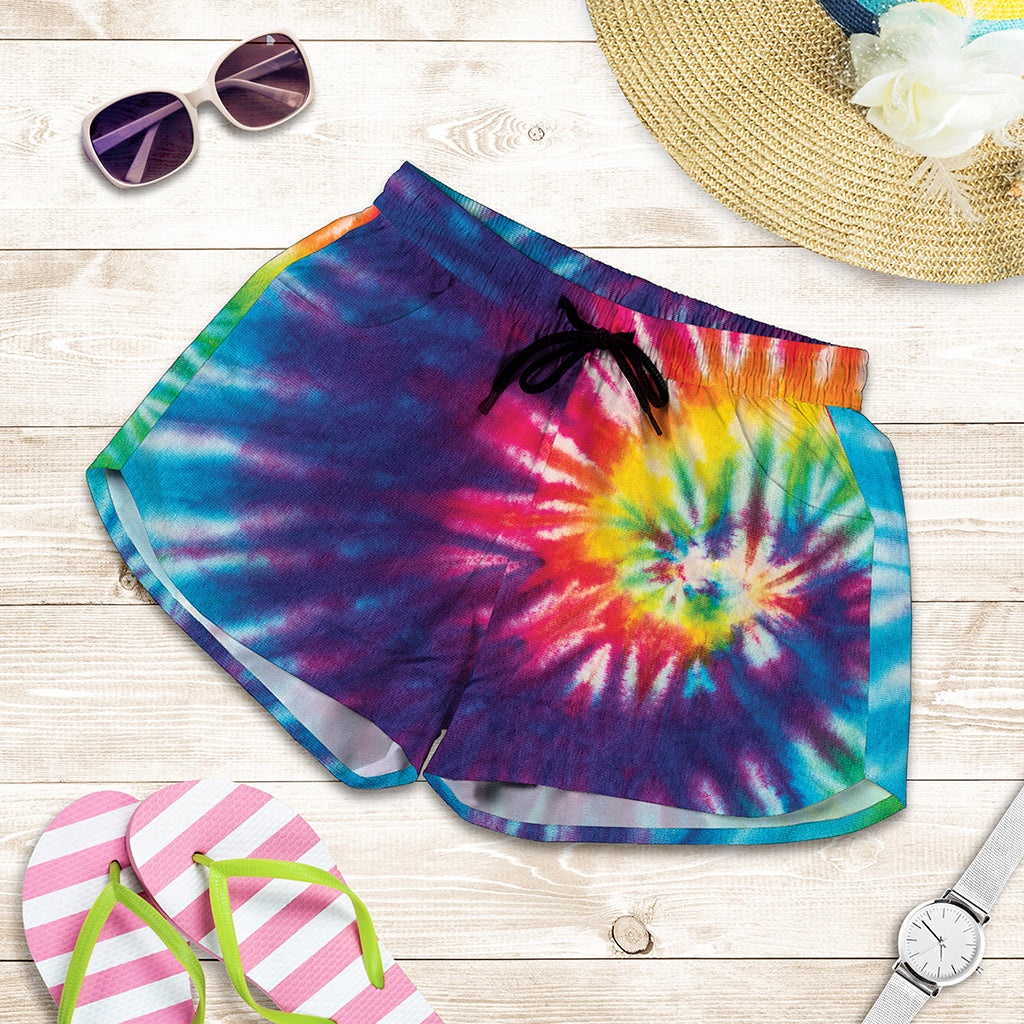 Rainbow Tie Dye Print Women's Shorts