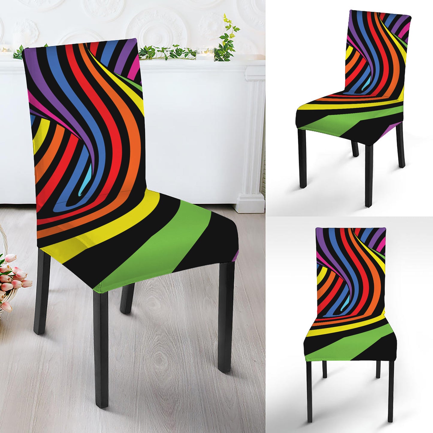 Rainbow Torus Psychedelic Print Dining Chair Slipcover