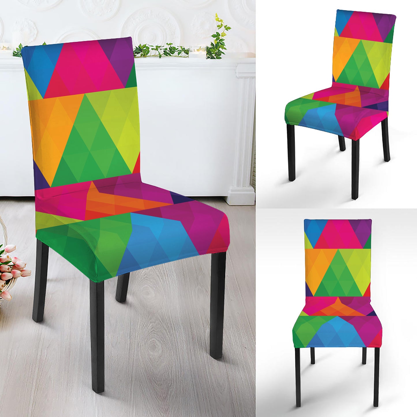 Rainbow Triangles Pattern Print Dining Chair Slipcover