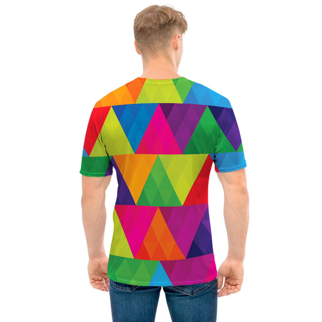 Rainbow Triangles Pattern Print Men's T-Shirt