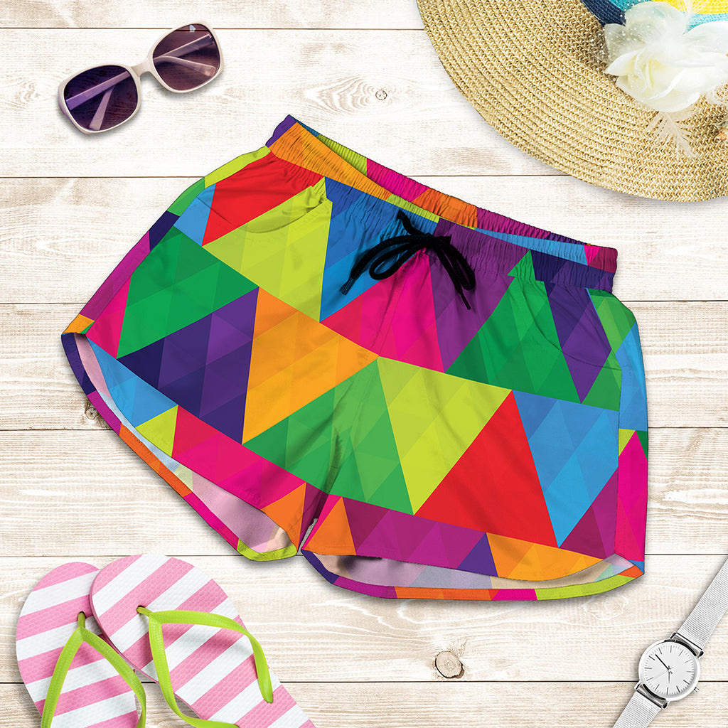 Rainbow Triangles Pattern Print Women's Shorts