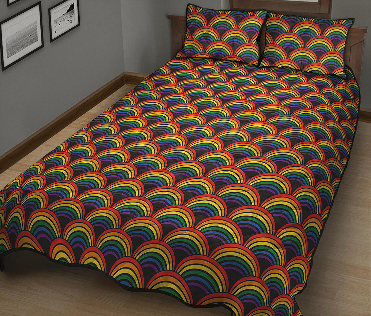 Rainbow Wave Pattern Print Quilt Bed Set