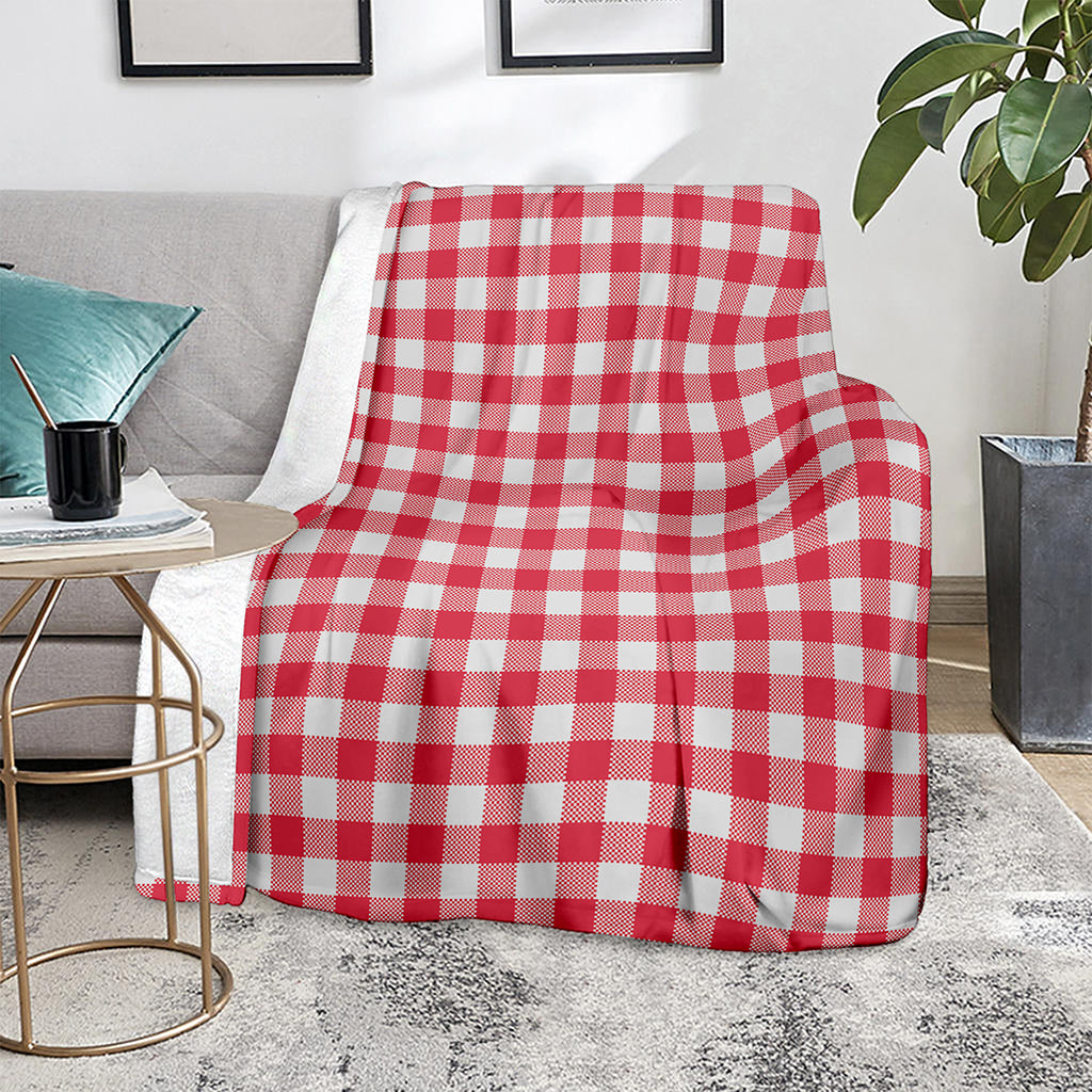 Raspberry Red And White Gingham Print Blanket