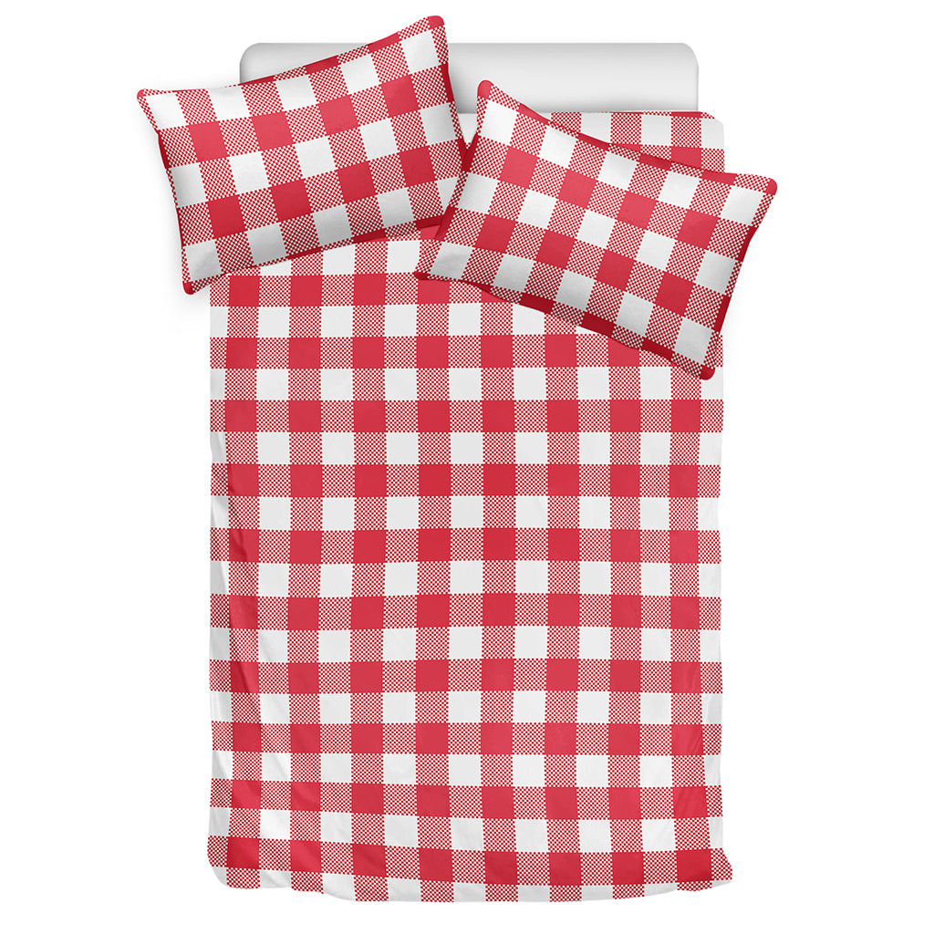 Raspberry Red And White Gingham Print Duvet Cover Bedding Set