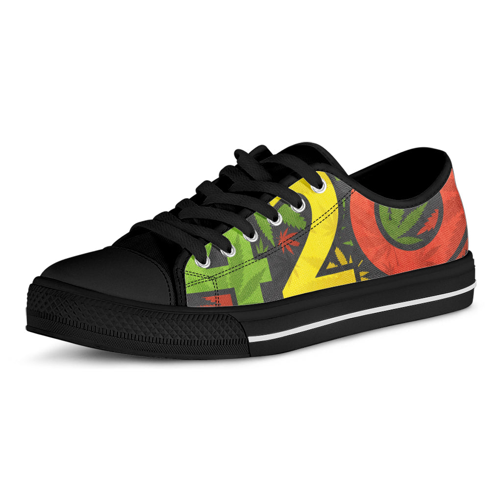 Rasta 420 Print Black Low Top Shoes