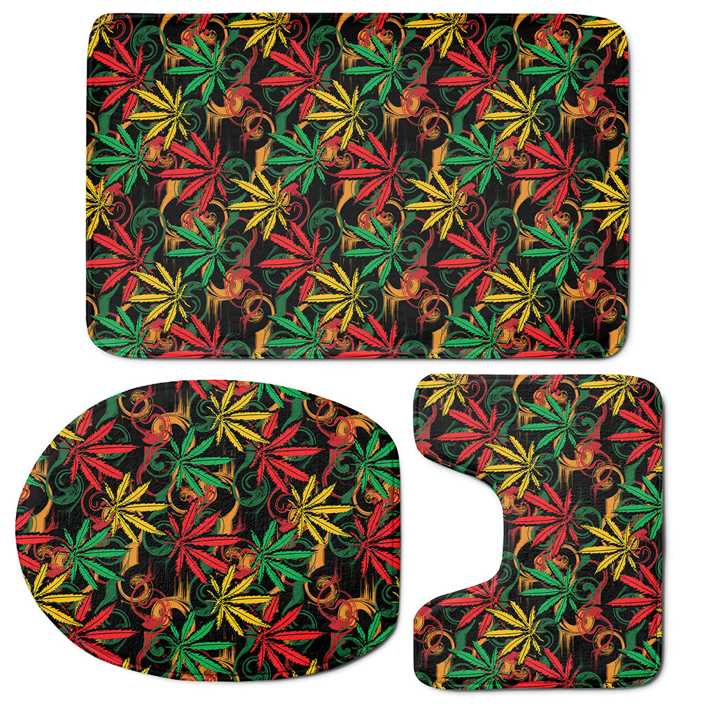 Rasta Marijuana Pattern Print 3 Piece Bath Mat Set