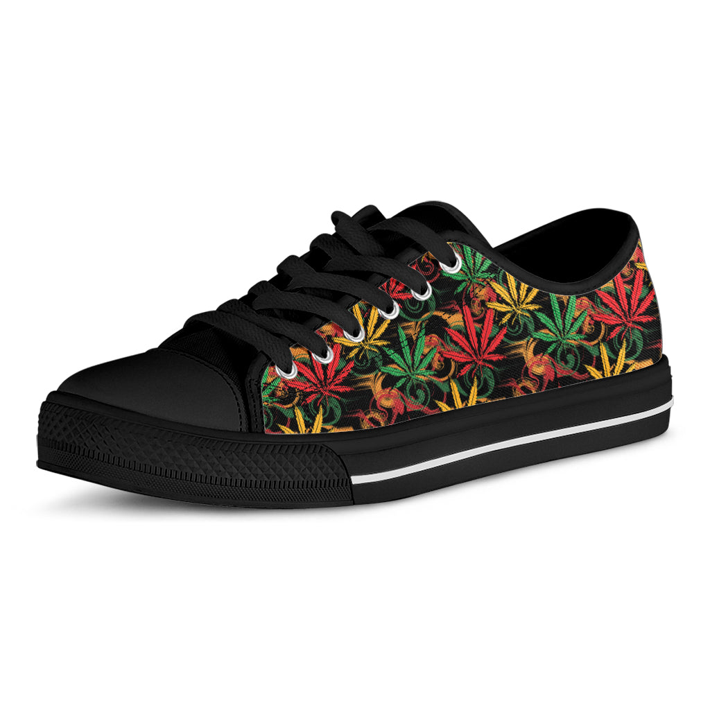 Rasta Marijuana Pattern Print Black Low Top Shoes