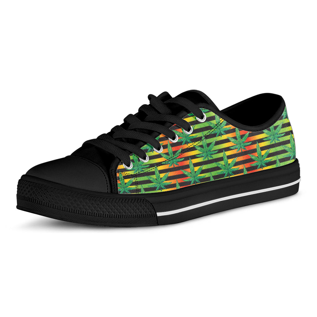 Rasta Striped Pattern Print Black Low Top Shoes