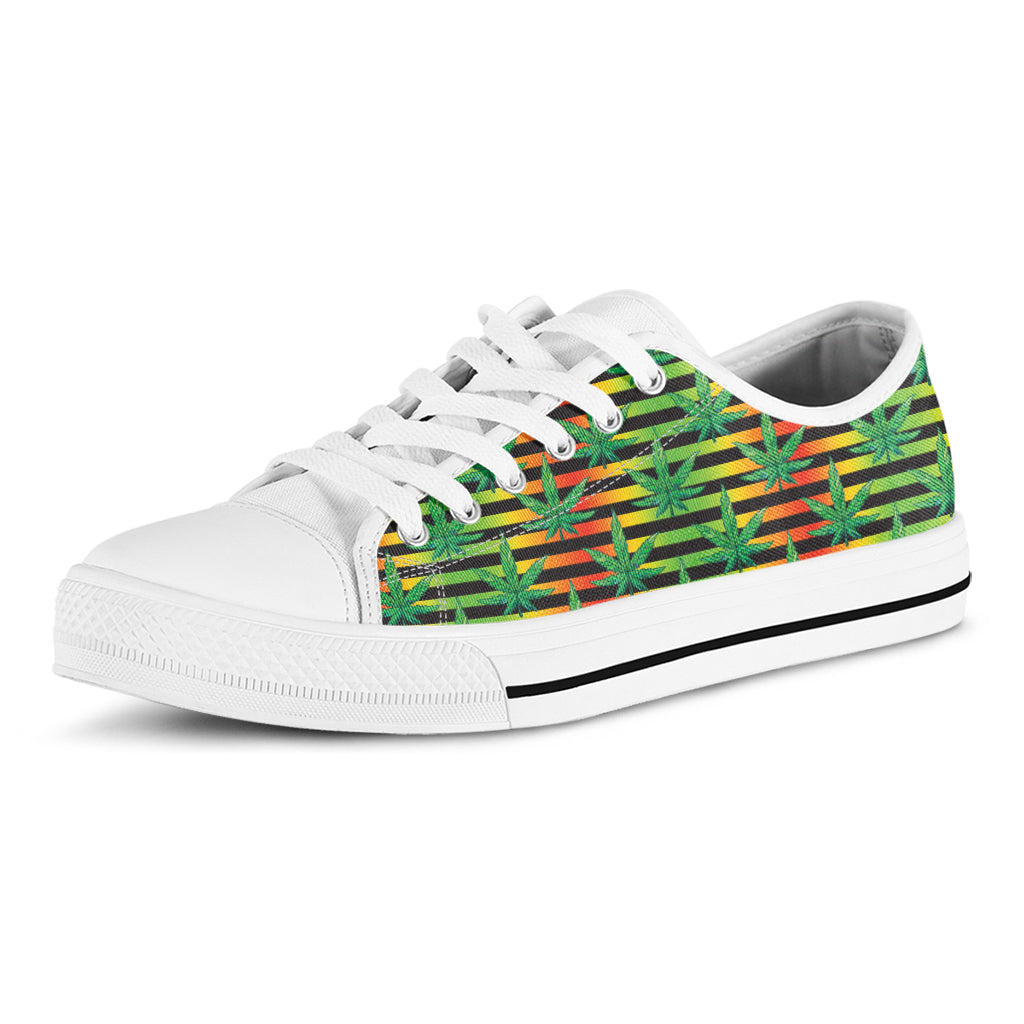 Rasta Striped Pattern Print White Low Top Shoes