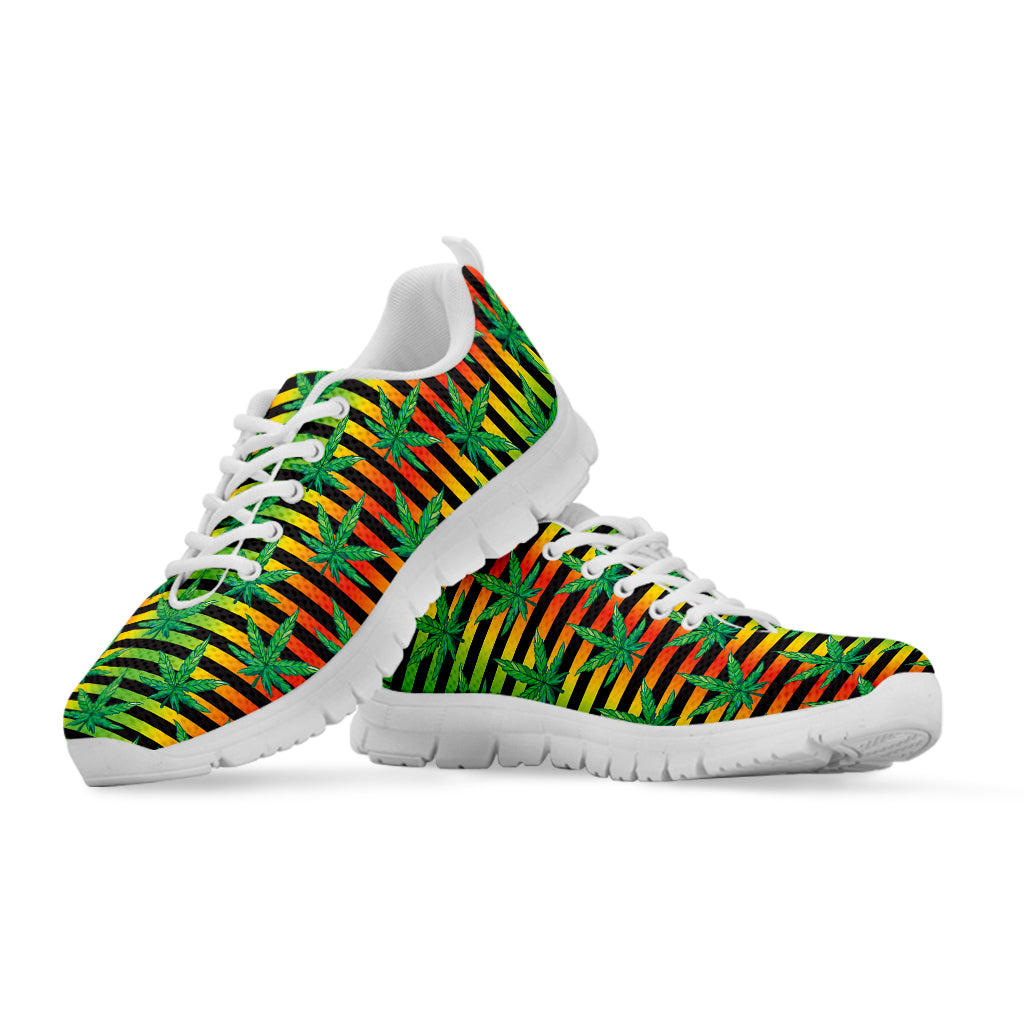 Rasta Striped Pattern Print White Sneakers
