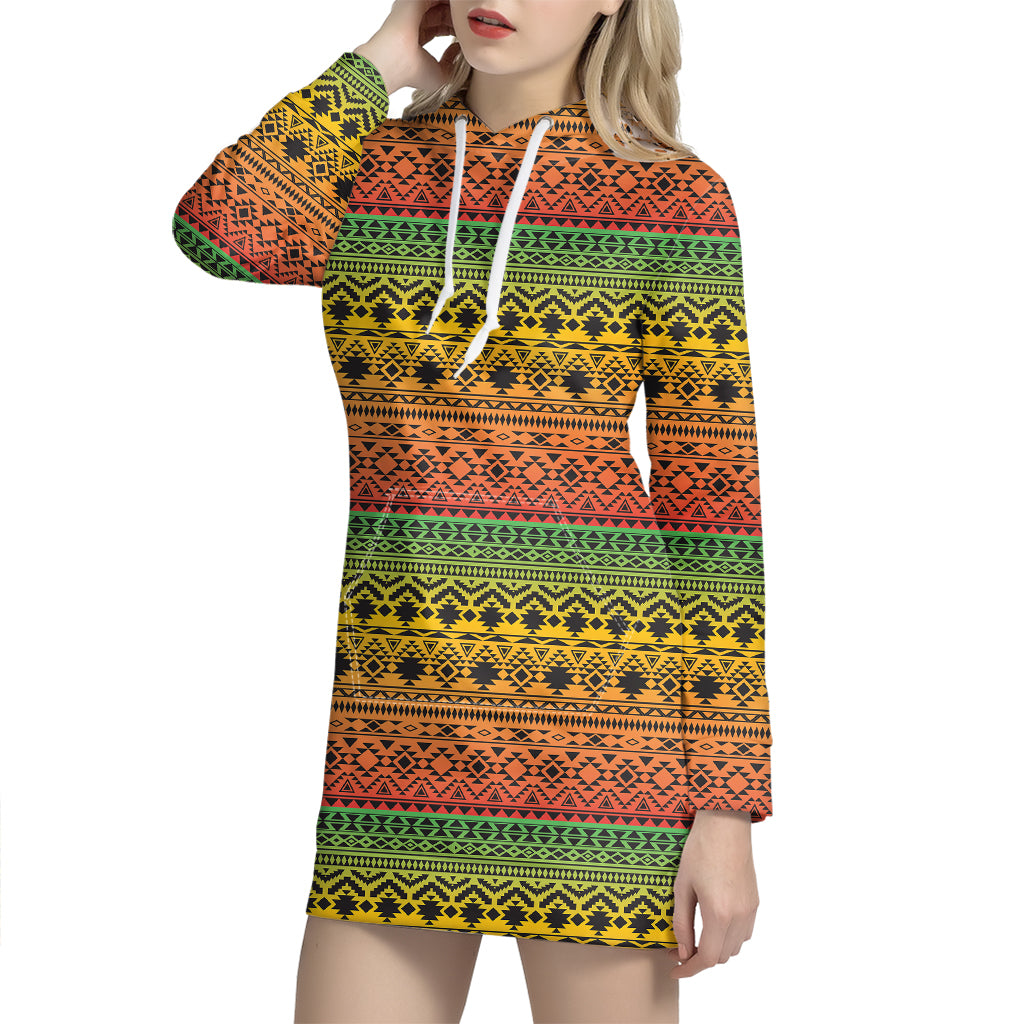 Rasta Tribal Pattern Print Hoodie Dress