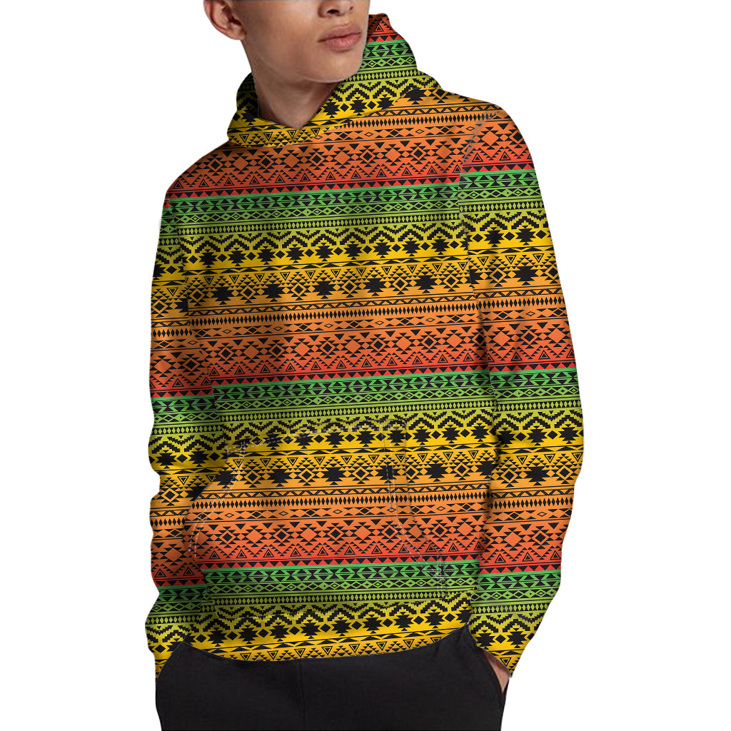 Rasta Tribal Pattern Print Pullover Hoodie