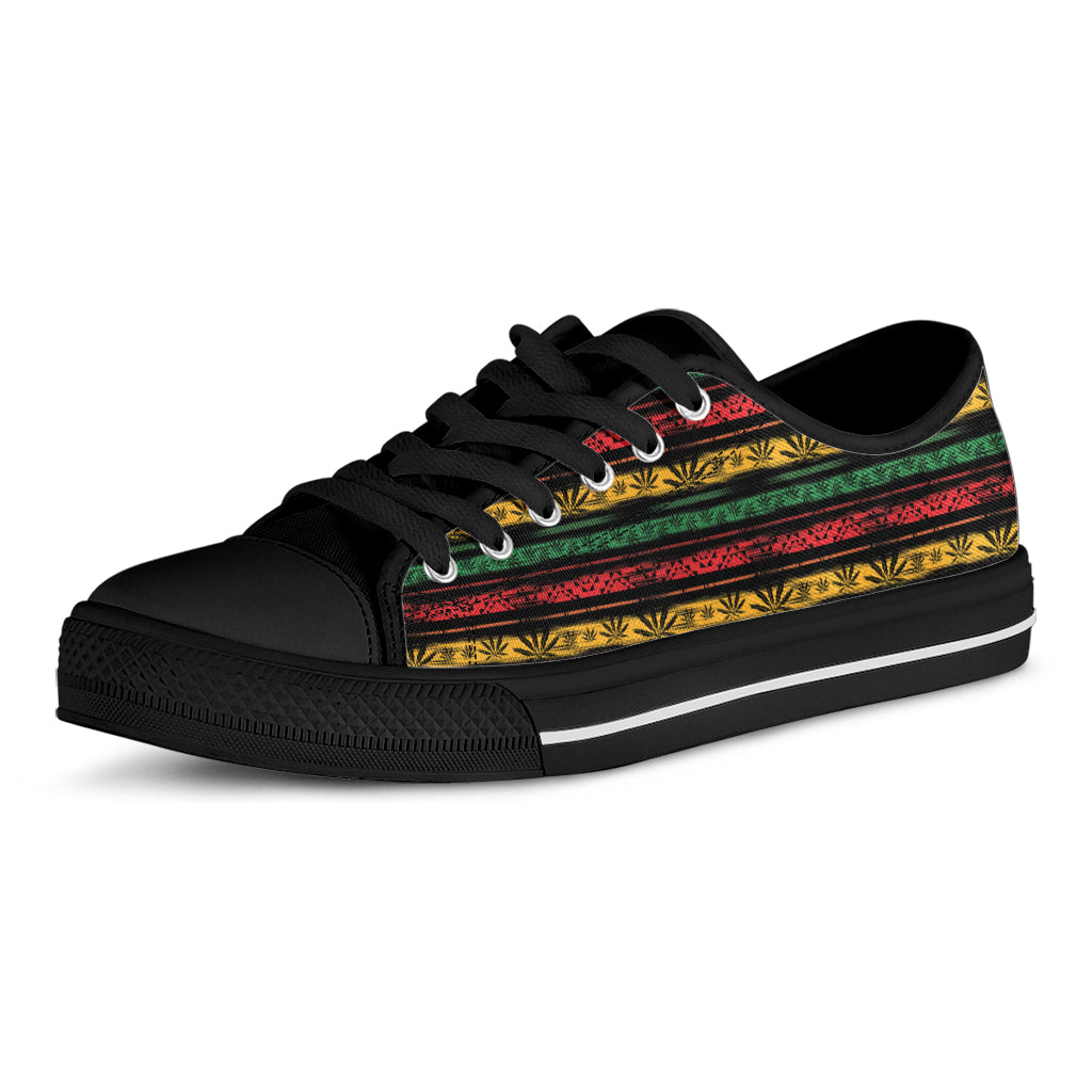 Rastafarian Hemp Pattern Print Black Low Top Shoes