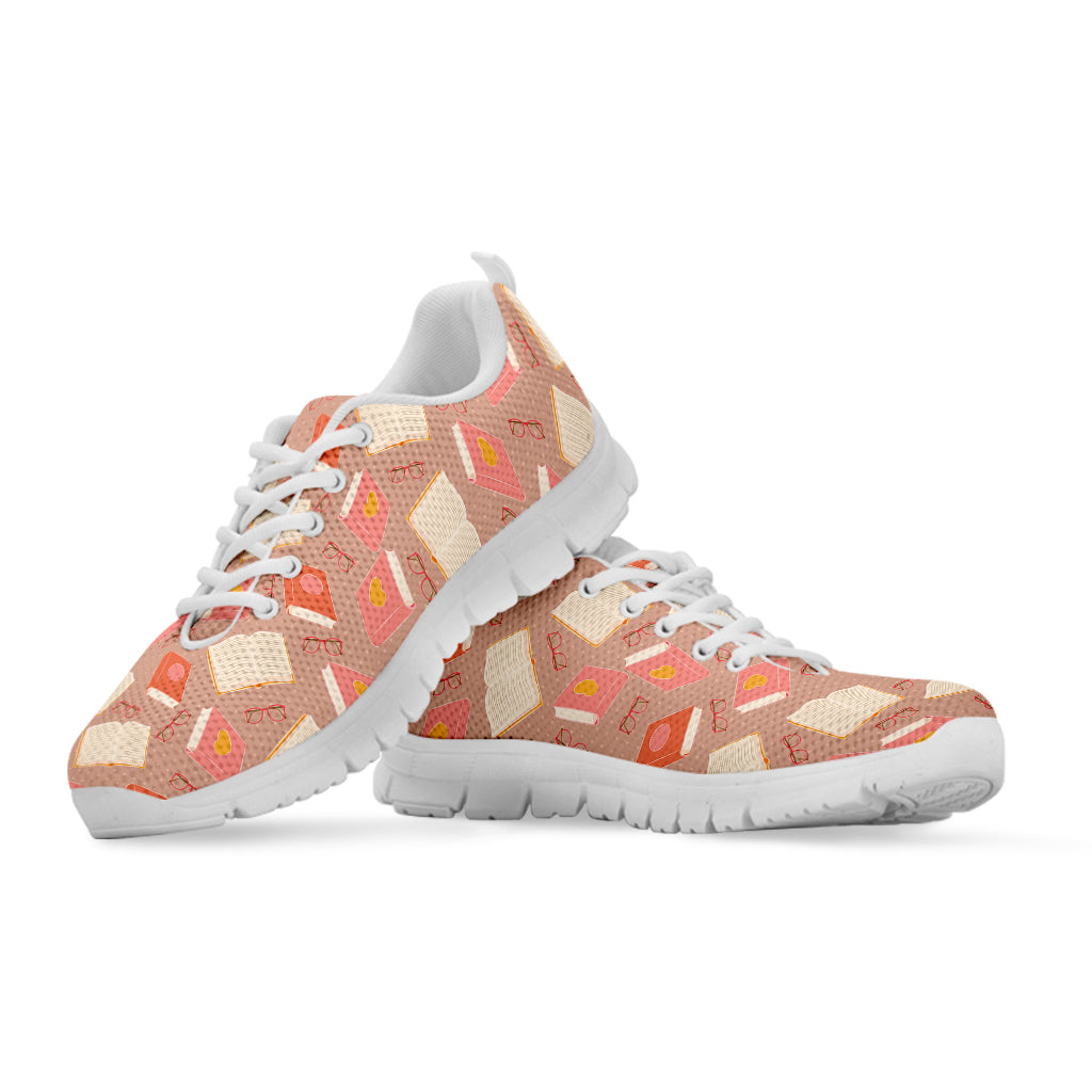 Reading Books And Glasses Pattern Print White Sneakers